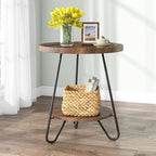 Tribesigns Round Side Table, 2-Tier End Table with Metal Legs, Modern Industrial Beside Table, Small Accent Table Snack Table for Living Room, Bedroom, Small Space, Easy Assembly, Brown