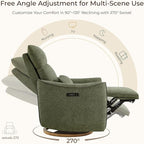 CHITA Swivel Rocker Recliner Chair, Power Nursery Glider Recliner, Nursery Rocking Chair with Adjustable Power Headrest, FSC Certified, Solid Wood Base, Moss Green