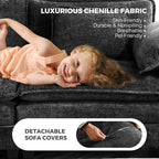ELUCHANG 116" Luxury Modular Sectional Sofa, Comfy Deep Seat Cloud Couch, Sleeper Sofa Bed, 6 Seat Modern Couch with Removable Cover for Living Room, Apartment, DIY Combination, Chenille Black