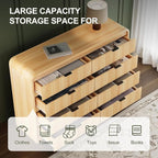 FURSUN Fluted 8 Drawers Dresser for Bedroom, 55" Wide Wooden Dresser with Metal Handle, Curved Profile Design, Modern Storage Organizer for Bedroom, Hallway, Natural Oak