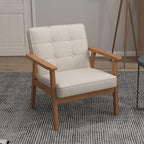 KCC Mid-Century Modern Linen Fabric Accent Chair, Upholstered Tufted Leisure Chair Comfy Reading Side Chair with Armrest and Solid Wood Frame for Living Room Bedroom Balcony(Beige)
