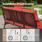 5 Piece Metal Outdoor Patio Furniture Set, Patio Conversation Setsv with 3-Seater Sofa, Loveseat, 2 Fixed Sofa (5.75" Thick Cushion) & Coffee Table Black Backyard Furniture, Rust Red