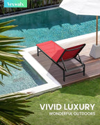 Outdoor Lounge Chairs Set of 2 for Pool, Aluminum Chaise Lounge Chairs with 5-Position Recliner, Patio Lounge Chair for Backyard, Poolside, Deck, Lawn, Red