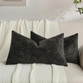 FUTEI Black Flannel Throw Pillow Covers 12x20 Inch Set of 2,Soft Dimensional Textured Lumbar Pillow Cases,Modern Home Decor for Couch Living Room