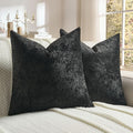 FUTEI Black Flannel Throw Pillow Covers 20x20 Inch Set of 2,Soft Dimensional Textured Cushion Cases,Modern Home Decor for Couch Living Room