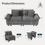 HERA'S HOUSE 88" Modular Sectional Sofa, Loveseat Couches for Living Room, Comfy Cloud Couch 2-Seater Deep Seat Sofa with Throw Pillow, Corduroy Grey