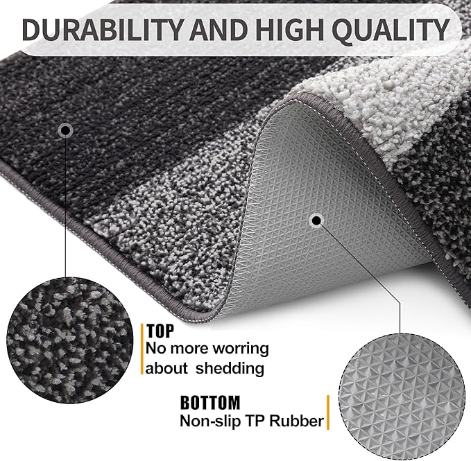 Kitinjoy Indoor Outdoor Door Mat, 47x20 Non-Slip Absorbent Dirt Trapper, Low-Profile Washable Inside Entrance Front Floor Mat, Sturdy Soft Entry Doormats for Entryway, Grey