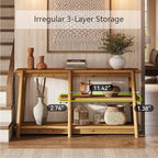 LITTLE TREE Solid Wood Console Table, 63-Inch Farmhouse Sofa Table Behind Couch, 3-Tier Entryway Table with Storage, for Living Room, Hallway in Warm Wood Color