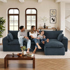 108" Sectional Couches for Living Room Boneless Couch Upholstered Cloud Couch Sectional Modular Sectional Sofa with L Shaped (Corduroy-Blue, 3 Seat+1 Ottoman)