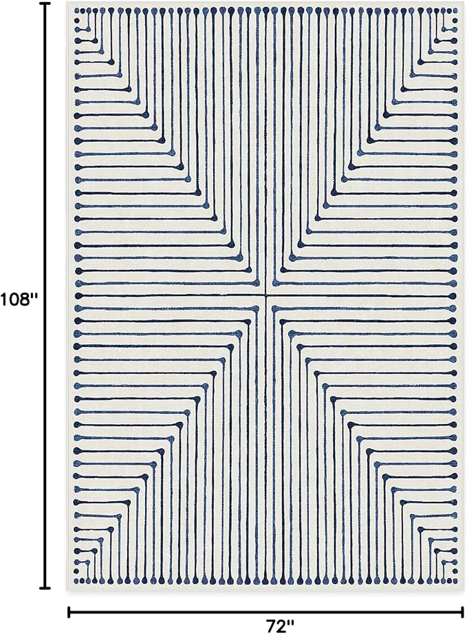 RUGGABLE x Jonathan Adler Machine Washable Modern Area Rug – Inkdrop Slate Blue 6x9, Stain-Resistant, Non-Slip – Medium Rugs for Living Room, Bedroom, Hallway, Entryway & Office–with Standard Pad