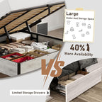 Lift Up Storage Bed Frame, King Size Wooden Platform Bed with Large Storage Underneath, No Box Spring Needed, Noise Free, Distressed White