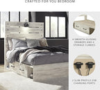 Signature Design by Ashley Cambeck Farmhouse Full Panel Platform Bed with 4 Storage Drawers, Sconce Light and USB Ports, Foundation or Box Spring Not Needed, Whitewash
