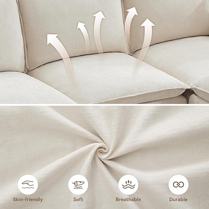 105" Cloud Modular 4 Seater Sofa with 2 Storage Ottoman, Modern Upholstered Sofa Storage Sofa Couch Deep Seat, U Shape Sectional Sofa Chenille Comfy Couch with Armrests for Living Room, Beige