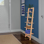 5-Tier Ladder Shelf - 50-Inch Narrow Leaning Bookshelf - Wooden Bookcase for Living Room, Bathroom, Kitchen, Office, or Bedroom Furniture by Lavish Home (Oak)