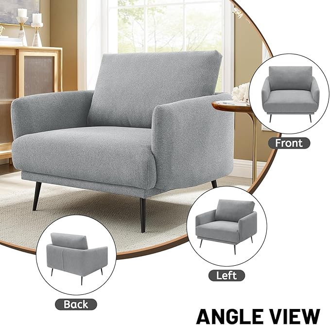 Oversized Accent Chair for Living Room Chairs Reading Arm Chair Comfy Modern Single Sofa Side Chairs with Metal Legs & Soft Cushion for Bedroom, Waiting Room (Polyster Light Grey, Set of 2)