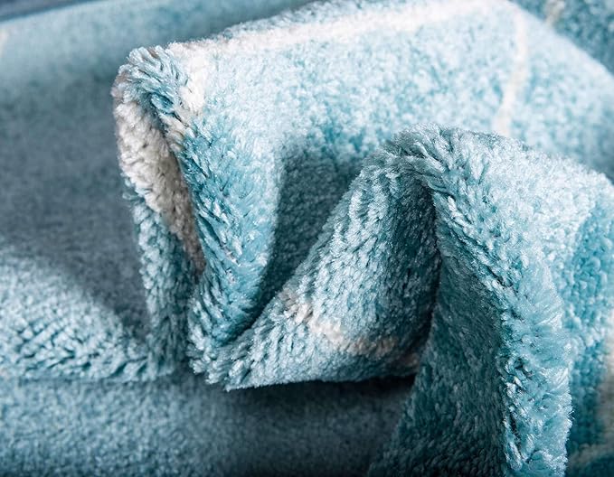 Unique Loom Trellis Frieze Collection Area Rug - Geometric (2' x 8' 8" Runner, Light Blue/ Ivory)