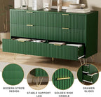 Green Dresser for Bedroom, Modern Dresser with Gold Metal Handles & Chests of Drawers for Bedroom, 15.7" D x 47.2" W x 29.5" H