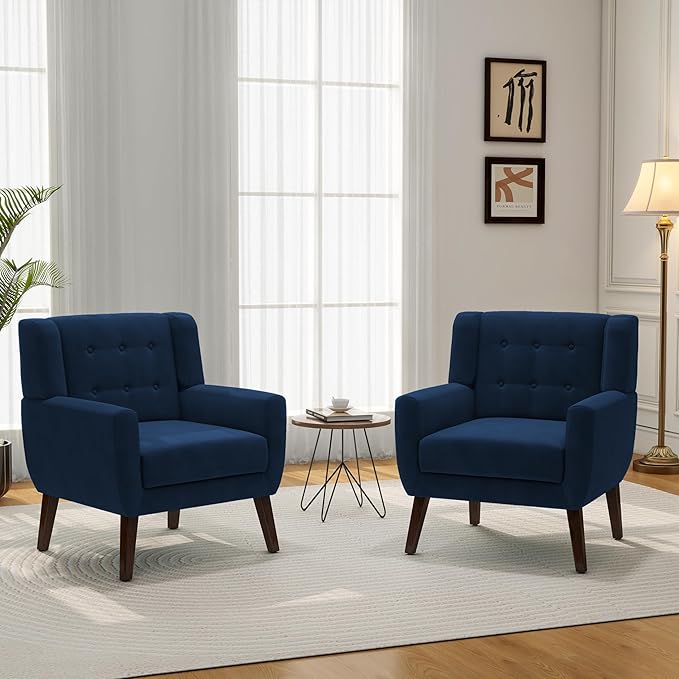 Accent Chair, Modern Velvet Arm Chair for Living Room, Bedroom, Comfy High-Resilient Sponge Reading Chair for Small Spaces （Velvet Royal Blue, Set of 1