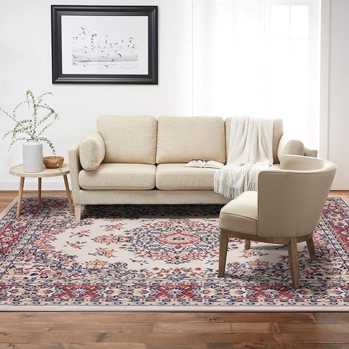 Home Dynamix Premium Sakarya Traditional Medallion Border Area Rug, Ivory/Red, 5'3"x7'5" Rectangle