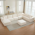 Modular Sectional Cloud Couch for Living Room,Modern Boneless Couche Set with Plush Corduroy,Comfy Floor Sofa with Memory Foam,Stupendous U Shaped Sofa with Ottoman,No Assembly Required,Beige
