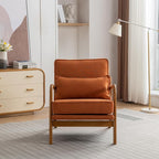 Mid-Century Accent Chair Set of 2,Linen Fabric Lounge Chair with Wide Armrest,Linen Fabric Armchair withLumbar Pillow & Solid Wood Frame for Living Room, Bedroom, Balcony(Orange)