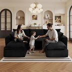 108" Sectional Couches for Living Room Boneless Couch Upholstered Cloud Couch Sectional Modular Sectional Sofa with L Shaped (Corduroy-Black, 3 Seat+2 Ottoman)