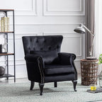 Accent Reading Arm Chairs Set of 2 for Living Room Bedroom, Midcentury Modern Comfy Corner Sofa Chair, Wingback Waiting Room Club Chair with Button Tufted Back &Lumbar Pillow, Velvet Black