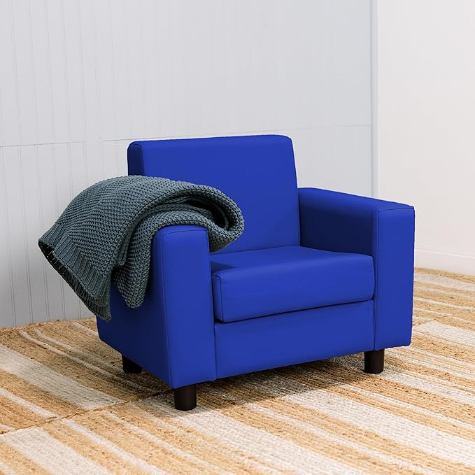 Factory Direct Partners SoftScape Inspired Playtime Classic Reading Chair, Children's Commercial-Grade Upholstered Furniture for Home, Daycare, Preschool, Library; Comfy Modern Design - Blue, 14472-BL