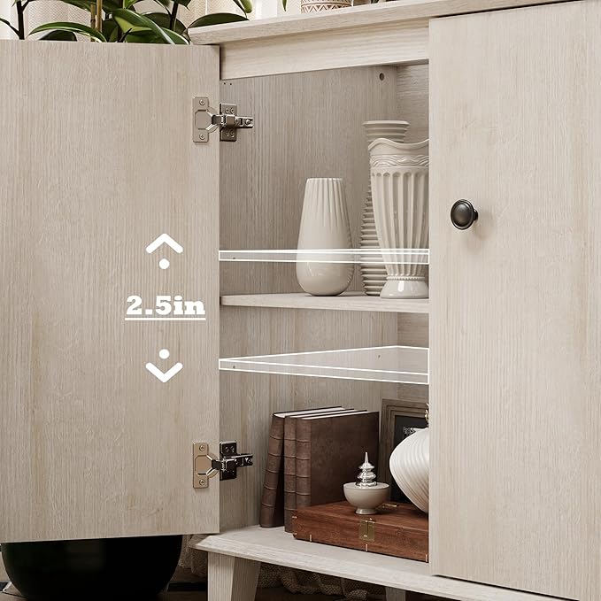 Modern Storage Cabinet 2 in 1 Buffet Storage with Wood Legs and Adjustable Shelf for Dinnig Room Living Room Entryway,Light Oak