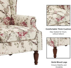 Accent Chair, Upholstered High Back Floral Armchair with Nailhead Trim & Wood Legs, Comfy Wingback Reading Single Sofa Chair for Small Spaces, Living Room, Bedroom-Pink Floral, Set of 1