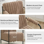 Modern Accent Lounge Chair Velvet Tufted Textured Upholstery Vertical Stitching Metal Frame Ergonomic Reading Chair for Living Room Bedroom Stylish Compact Cozy Design (Light Brown)