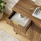 LYNSOM Fluted 9 Drawer Dresser for Bedroom, 55" Wide Modern Chest of Drawers with Curved Profile Design and Metal Handles, Wood Dresser TV Stand & Storage Organizer for Bedroom, Hallway, Walnut