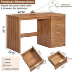 48" Modern Fluted Home Office Desk with Storage Cabinet, Brown Wood Executive Desk with File Drawer & Metal Handles, Large Computer Writing Table for Office,Study, Living Room, Bedroom