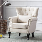 chairus Mid-Century Modern Accent Chair, Comfy Tufted Single Sofa Chair Wingback Armchair with Pillow for Club, Living Room, Bedroom - Linen, Beige