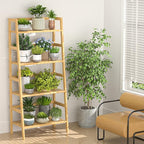 Homykic Bamboo Bookshelf 4-Tier Ladder Shelf, 49.2” Freestanding Open Bookcase Book Shelf Bathroom Storage Shelf Unit Plant Stand for Small Space, Bedroom, Living Room, Home Office, Natural