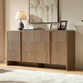 AMERLIFE 63" Fluted 6 Drawer Dresser, Wide Modern Chest of Storage Drawers with Pine Handles, Rounded Corners & Anti-Tip, Wood Drawer Organizer for Cloth, Bedroom, Living Room, Hallway, Dark Walnut