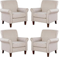 Prilinex Upholstered Living Room Chair Set of 4 - Large Comfy Fabric Accent Chair Single Sofa with Cushion, Rolled Armrest & Nailhead Trim, Mid Century Farmhouse Armchair for Bedroom, Office, Beige