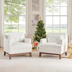 VANOMi Comfy Accent Chair, Terry Oversized Lounge Chair with Cushion, Mid-Century Modern Living Room Chairs Comfy Chair for Bedroom, Apartment, White