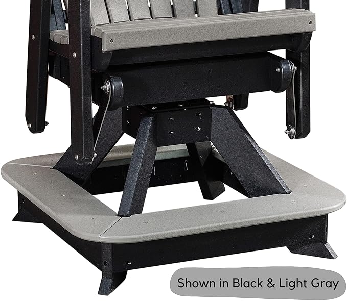 DutchCrafters Slat Fan Back Poly Balcony Adirondack Swivel Glider with Footrest Outdoor Patio Chair (White & Light Gray)