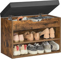 VASAGLE Shoe Bench with Cushion, Storage Bench with Padded Seat, Entryway Bench with 3 Storage Compartments, 11.8 x 23.6 x 17.3 Inches, for Bedroom, Living Room, Rustic Brown ULHS020K03