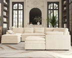 Belffin Large Modular Sectional Sofa with Double Deep Chaise and Loveseat, Corduroy U Shape Couch with 9" Soft Dual-Layer 9 Seats Cushion for Living Room, Apartment, Beige