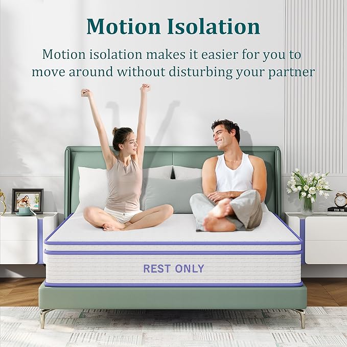 Twin Mattress 12 Inch, Rest Only Twin Size Hybrid Mattress in a Box with Pocket Spring, Medium Firm, Motion Isolation and Pressure Relieving, for Kid's Room