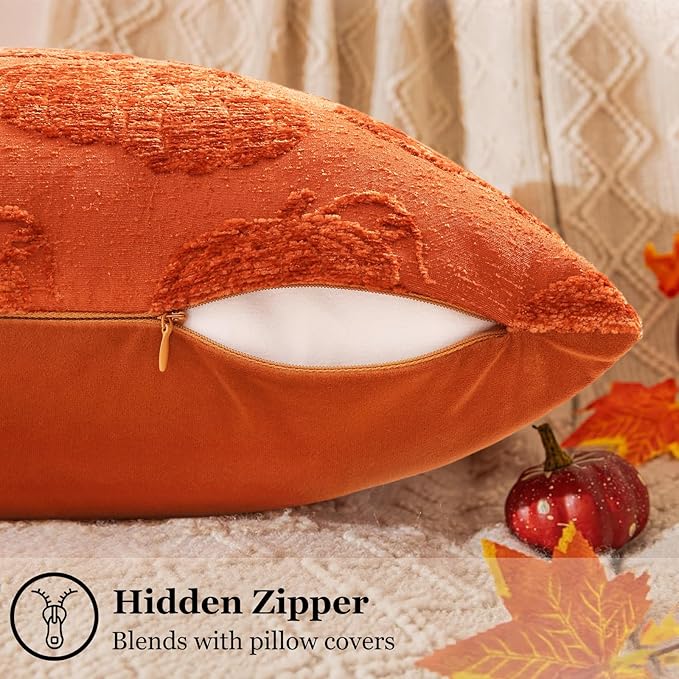 decorUhome Decorative Two Rust Pumpkins Thanksgiving Throw Pillow Covers 18x18 Set of 2, Soft Chenille Jacquard Farmhouse Textured Pillow Covers for Couch Bed Sofa Autumn Harvest Halloween Holiday