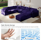 Boneless Cloud Couch Modular Sectional Sofa with Deep Seat for Living Room, L Shape Couch with Ottoman, Snowflake Cloth and 40D Memory Sponge，2 Throw Pillows (Purple, 6 Seater+2 Ottoman)