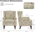 UIXE High Back Floral Accent Chairs Set of 2, Upholstered Armchair in Fabric, Retro Printed Wingback Arm Chair for Living Room, Nailhead Trim Single Sofa Bedroom Reading Seat - White