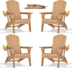 nevilywood Folding Adirondack Chair with Cup Holder Set of 4, HDPE Patio Chairs,All-Weather Outdoor Chairs for Backyard, Deck,Fire Pit-TeakBrown