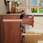 Farmhouse 10 Drawer Dresser for Bedroom – 63'' Long Dresser Wood Chest of Drawers,TV Stand for 75 inch TV, Storage Organizer Furniture, Hallway, Entryway, Closet, Cherry Wood