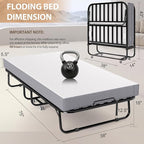 Folding Bed with Memory Foam Mattress, Portable Rollaway Guest Beds on Wheels, 75"x38" Twin Size Space-Saving Cot-Size Bed for Adults with Easy Assembly Metal Frame (White)