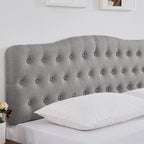 Upholstered Twin Headboard, Button Diamond Tufted Headboards with Adjustable Height and Solid Wood Leg, Linen Fabric Padded Headboard for Twin Size Bed, Mordern Head Board, Grey