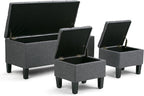 SIMPLIHOME Dover 44 inch Wide Contemporary Rectangle 3 Pc Storage Ottoman in Slate Grey Linen Look Fabric, Assembled, For the Living Room, Entryway and Family Room